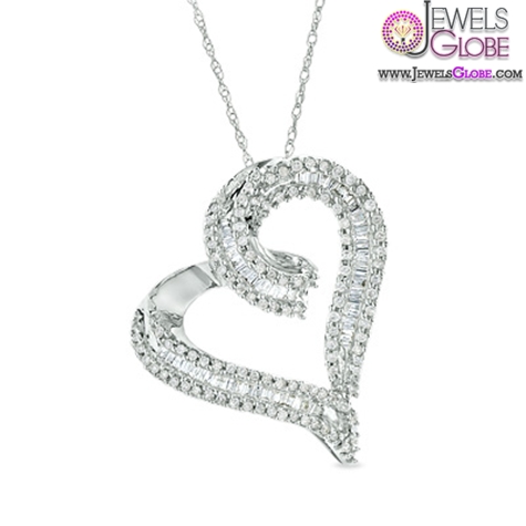 Diamond Heart Pendant in 10K White Gold