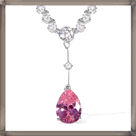 Pink Diamond (Pear 6.95 Ct), Simulated Diamond Necklace