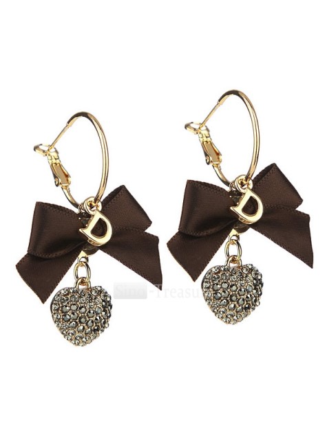 1 Pretty-Brown-Alloy-Silver-plating-Gold-plating-Crystal-Diamond-Bow-Earrings-4253-7362