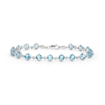 14k White Gold Blue Topaz and Diamond Bracelet