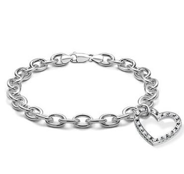 14k White Gold Diamond Heart Charm Bracelet