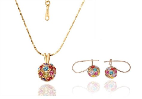 18K Gold Plated Rhinestone  Colourful Ball  Jewelry Sets - 523217240-S049