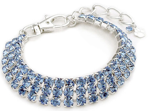 Crystal Dog Necklace CC047 Rhinestone Pet Jewelery Simple Blue 3 Rows