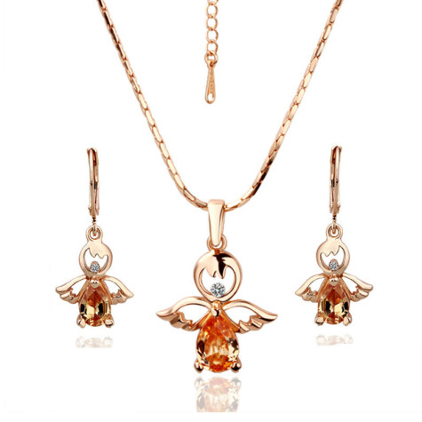 Fashion-Cheap-18k-font-b-Rose-b-font-Gold-Angel-Jewelry-Set-Earring-Necklace-font-b