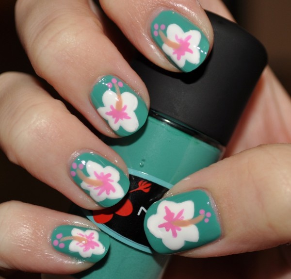 Hibiscus nail art feat MAC ocean dip