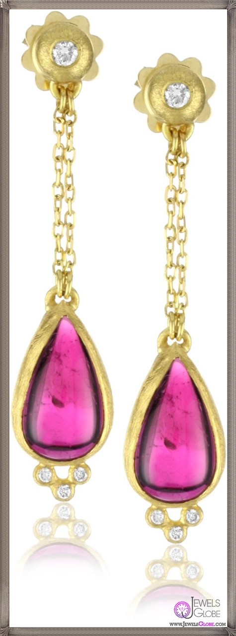 Julieli Eco 18k Gold Deep Pink Tourmaline and Diamond Earrings