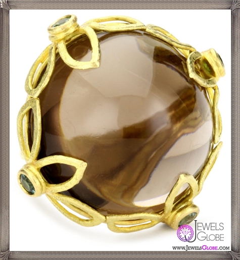 Julieli Metaform 18k Gold Smoky Quartz and Tourmaline Royal Ring