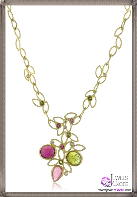 Julieli Metaform Multicolor Tourmaline 18k Gold Chain Diamond Pendant Necklace