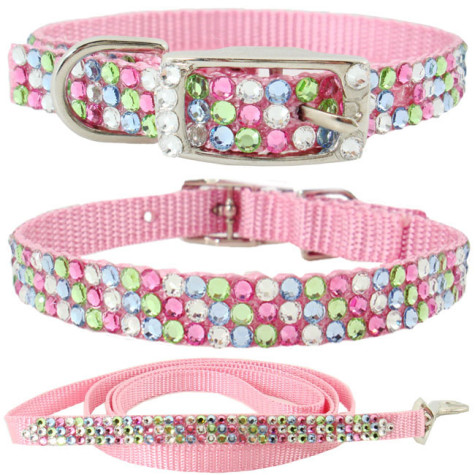 Rhinestone Dog Collars C028M3 Bling Pet Collars Swarovski Pink Pastel Colored Crystals