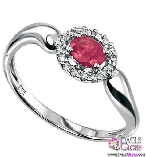 White gold diamond ruby oval ring