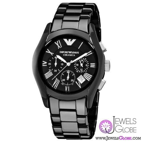 emporio ceramic armani black chronograph watch for men